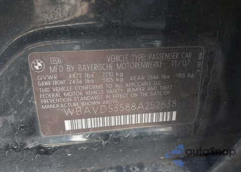 2008 BMW 335Xi from USA, damaged, VIN WBAVD53588A252838